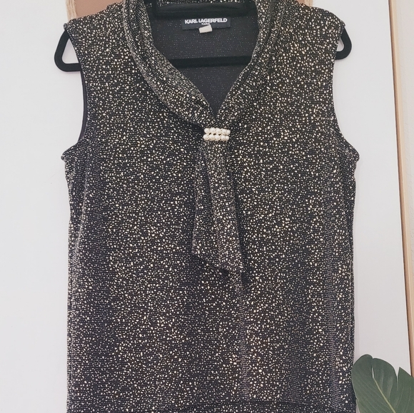 Karl Lagerfeld Black and Gold Women's knit Top Sz M - Picture 9 of 14